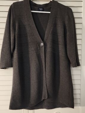 Charter Club Women's Charcoal V-Neck Single-Button Long Cardigan